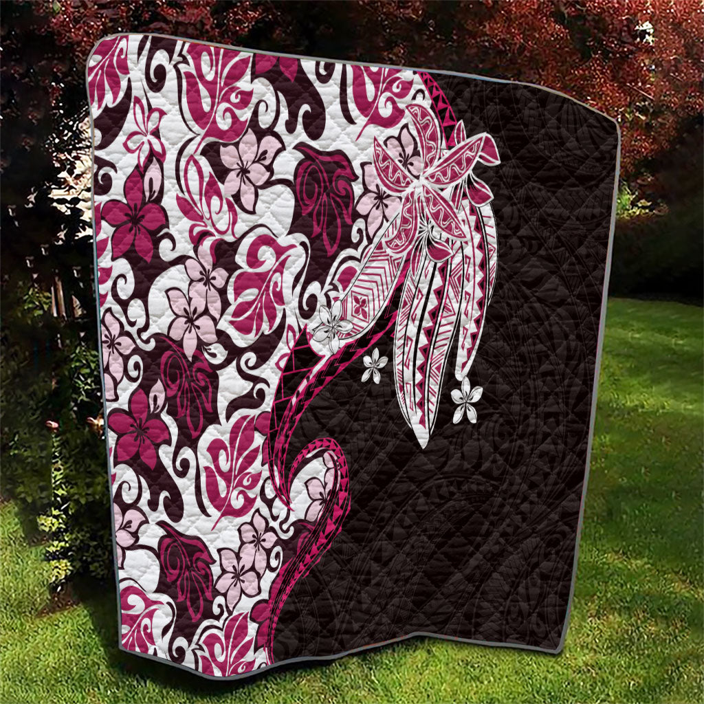 Monstera Plumeria Flowers Pink Quilt Polynesian Pattern