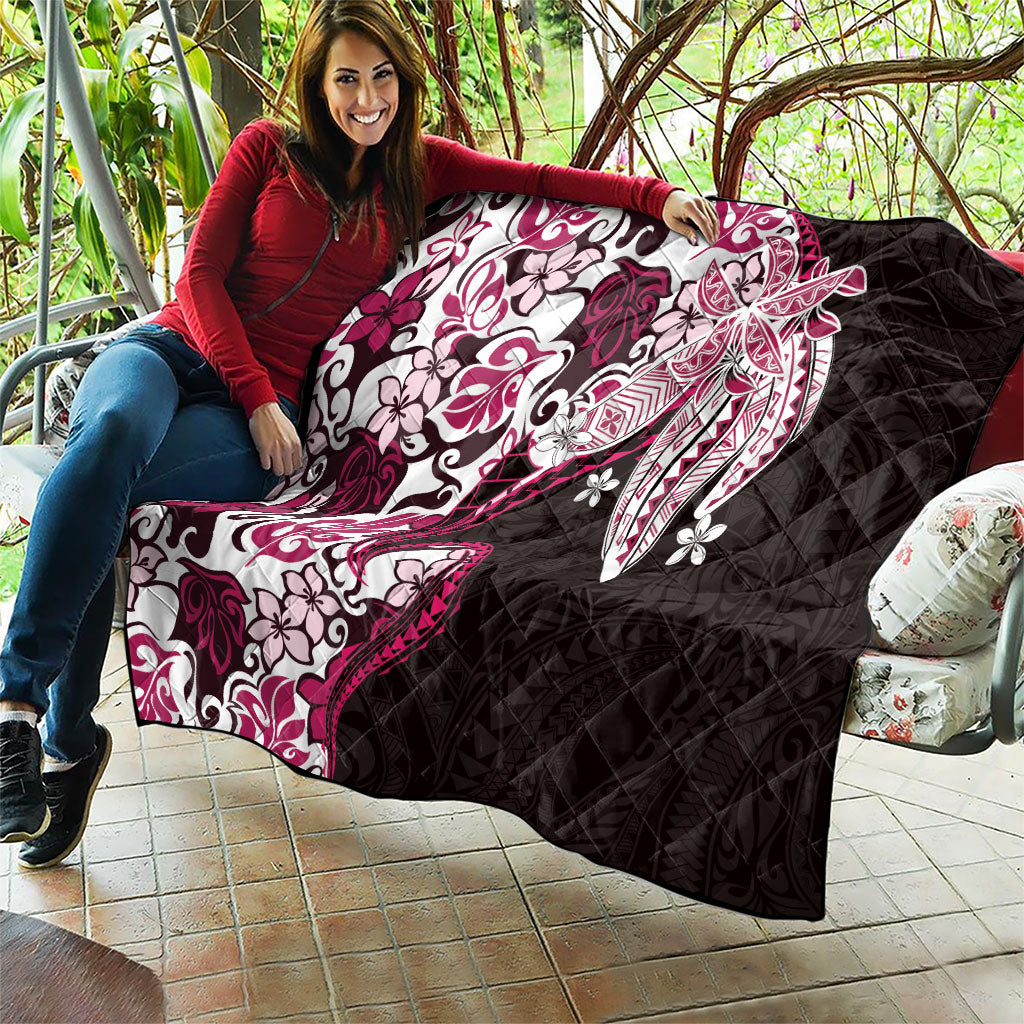 Monstera Plumeria Flowers Pink Quilt Polynesian Pattern