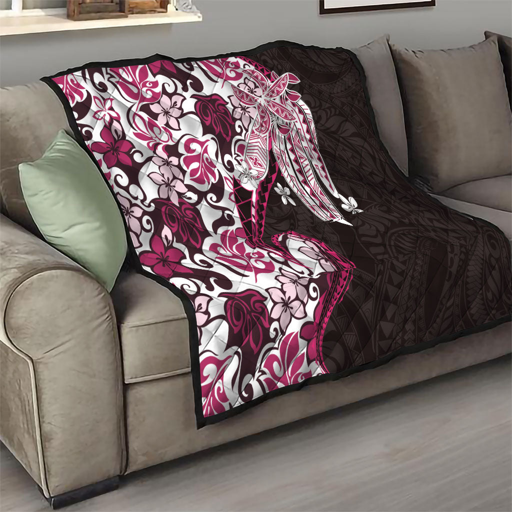 Monstera Plumeria Flowers Pink Quilt Polynesian Pattern