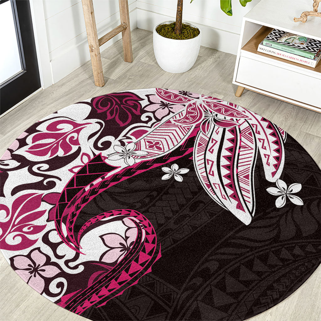 Monstera Plumeria Flowers Pink Round Carpet Polynesian Pattern LT01 Pink - Polynesian Pride