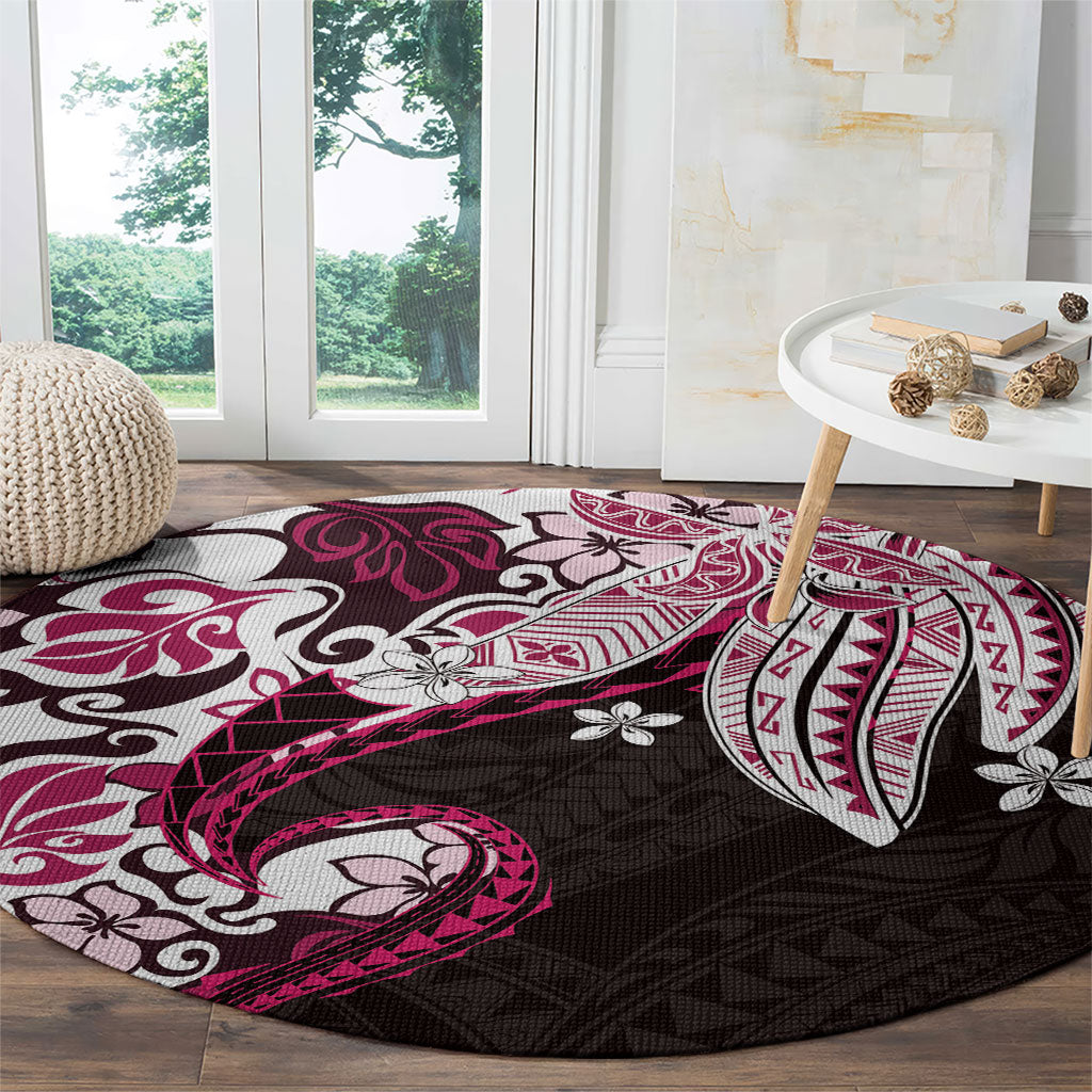 Monstera Plumeria Flowers Pink Round Carpet Polynesian Pattern
