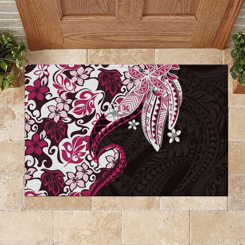 Monstera Plumeria Flowers Pink Rubber Doormat Polynesian Pattern LT01 Pink - Polynesian Pride