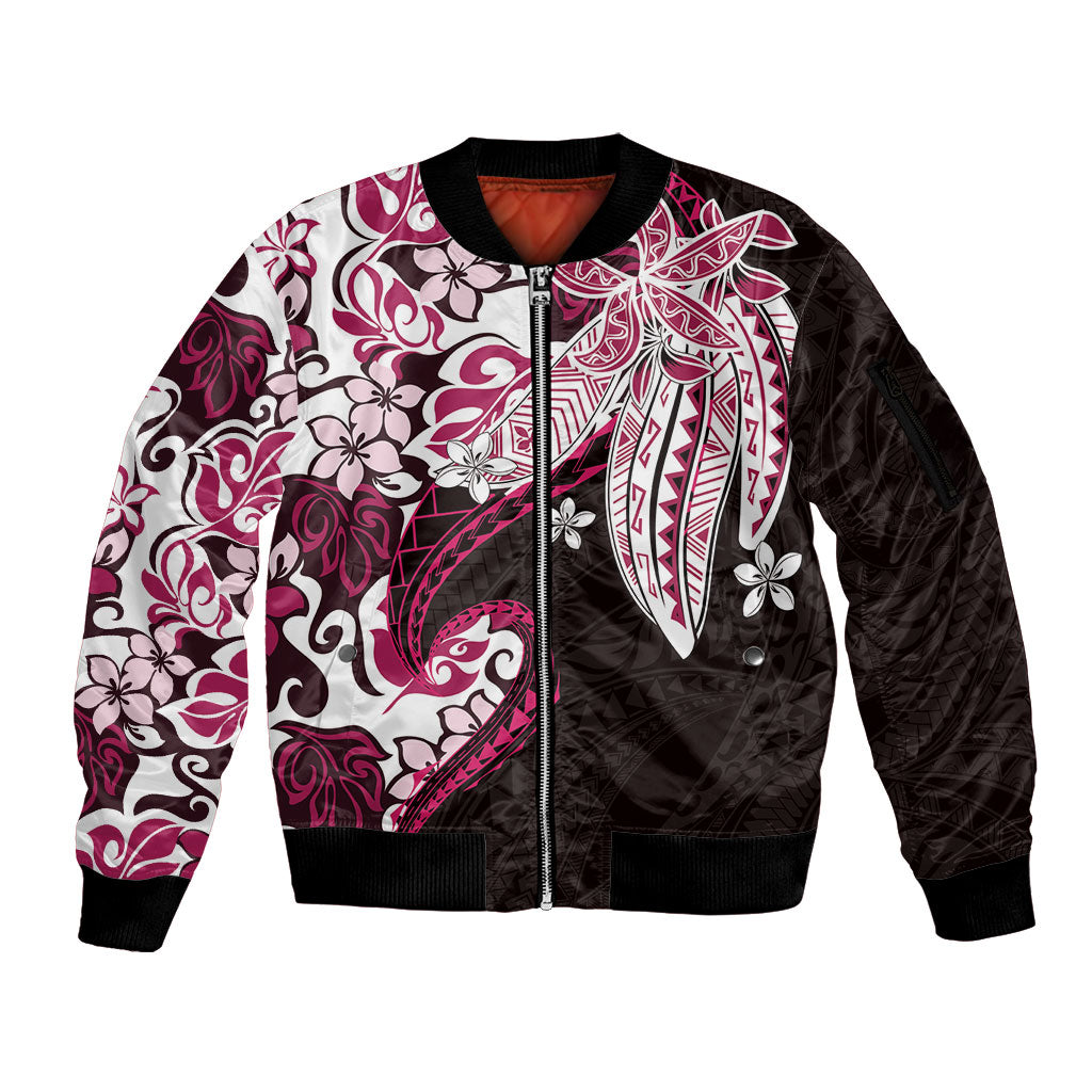 Monstera Plumeria Flowers Pink Sleeve Zip Bomber Jacket Polynesian Pattern LT01 Unisex Pink - Polynesian Pride