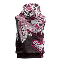 Monstera Plumeria Flowers Pink Sleeveless Hoodie Polynesian Pattern