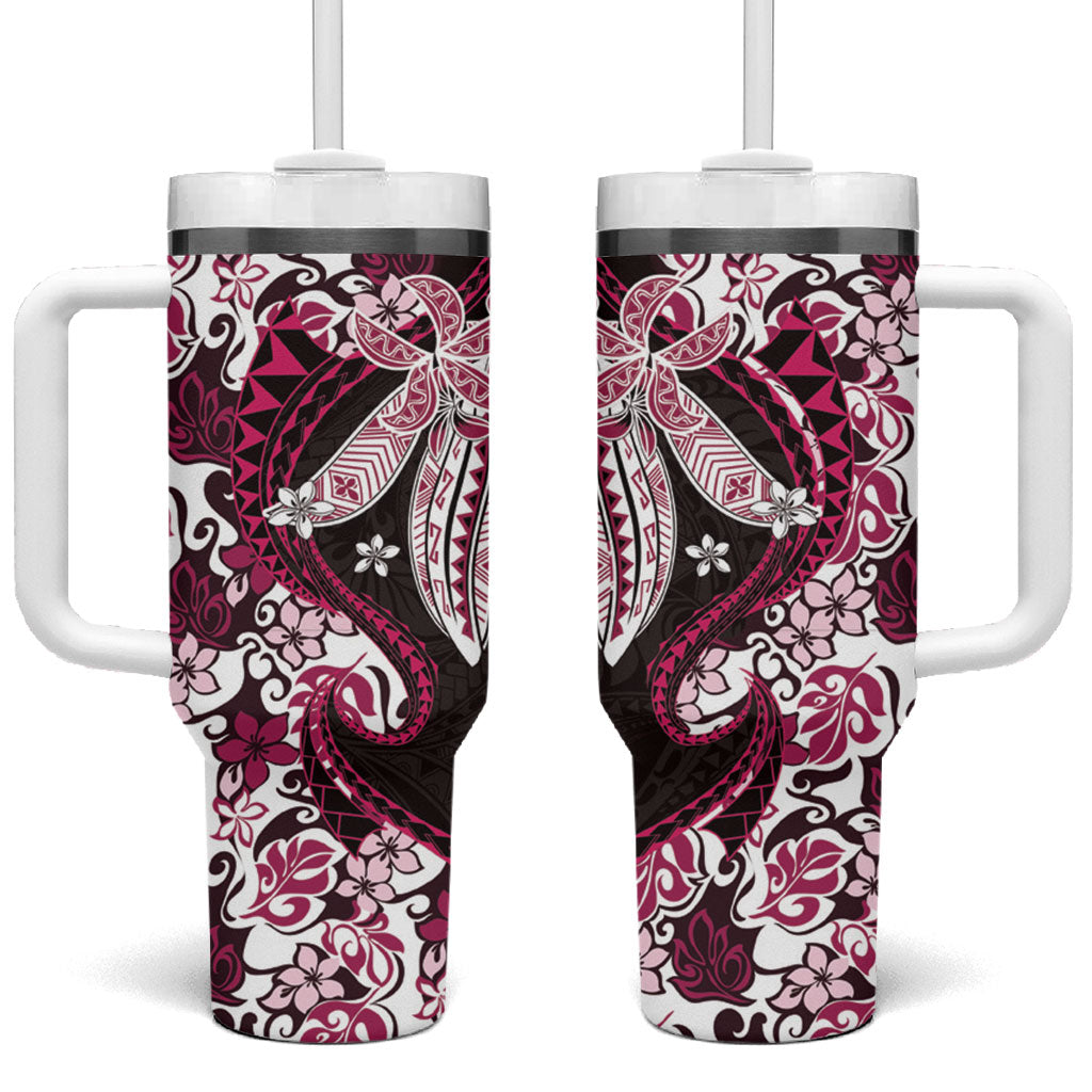 Monstera Plumeria Flowers Pink Tumbler With Handle Polynesian Pattern LT01 One Size: 40 oz Pink - Polynesian Pride