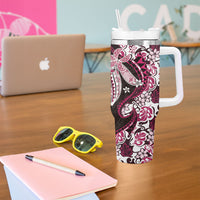 Monstera Plumeria Flowers Pink Tumbler With Handle Polynesian Pattern LT01 - Polynesian Pride