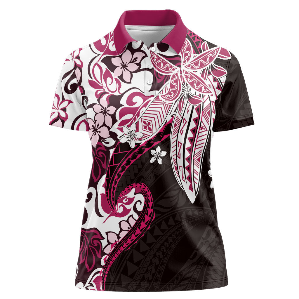 Monstera Plumeria Flowers Pink Women Polo Shirt Polynesian Pattern LT01 Female Pink - Polynesian Pride
