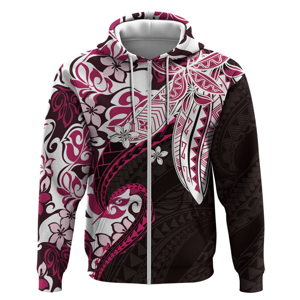 Monstera Plumeria Flowers Pink Zip Hoodie Polynesian Pattern LT01 Zip Hoodie Pink - Polynesian Pride