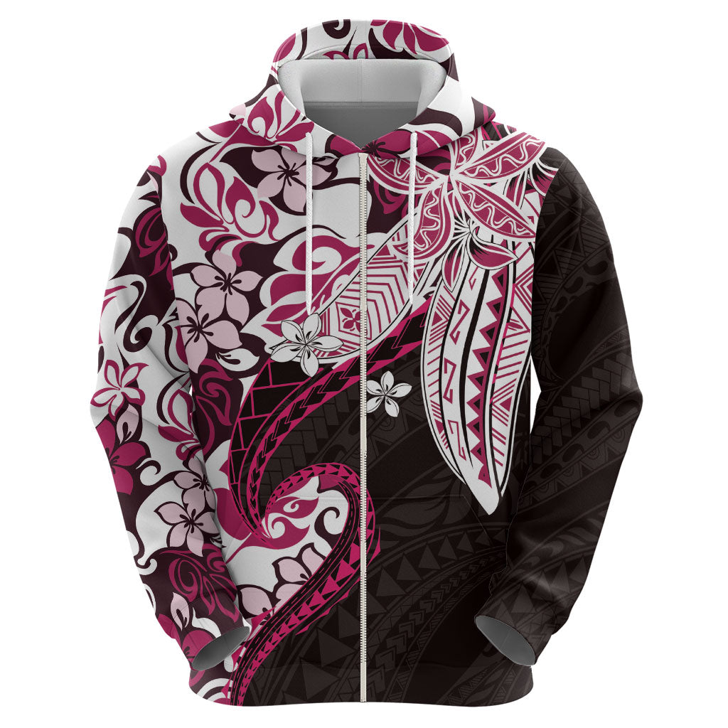 Monstera Plumeria Flowers Pink Zip Hoodie Polynesian Pattern LT01 - Polynesian Pride