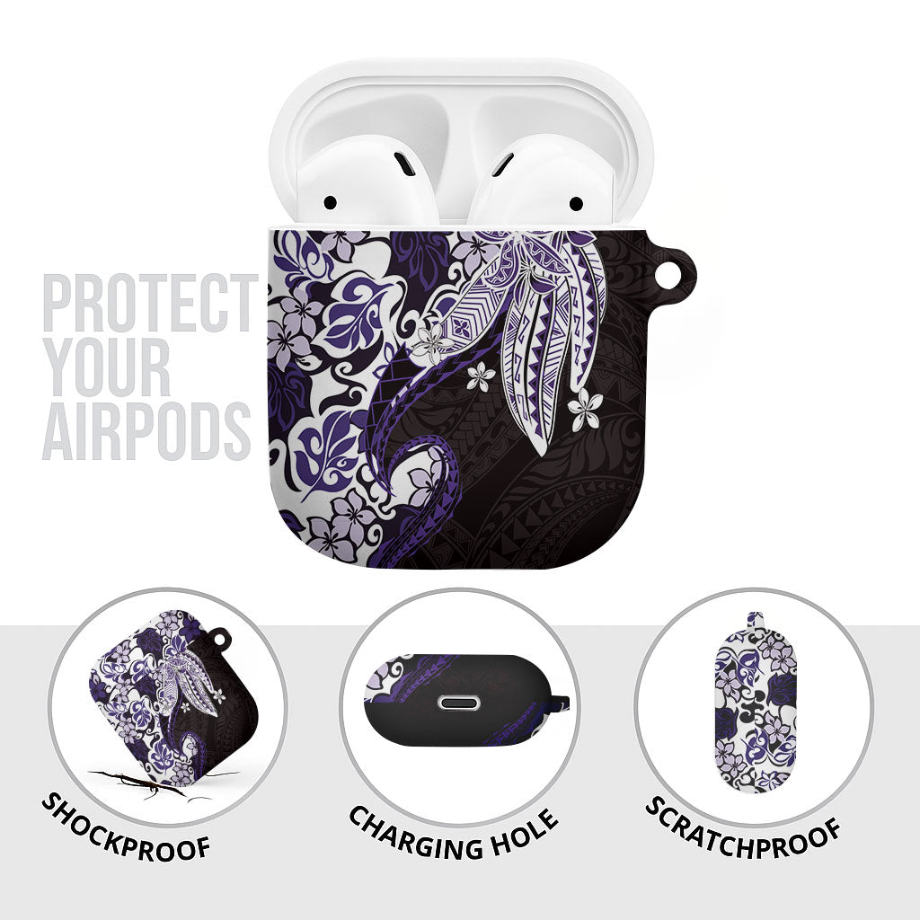 Monstera Plumeria Flowers Purple AirPods Case Polynesian Pattern
