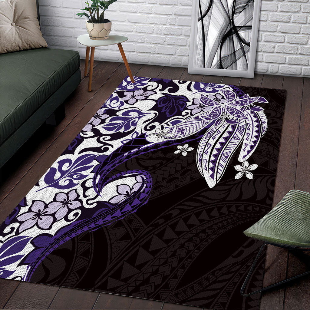 Monstera Plumeria Flowers Purple Area Rug Polynesian Pattern