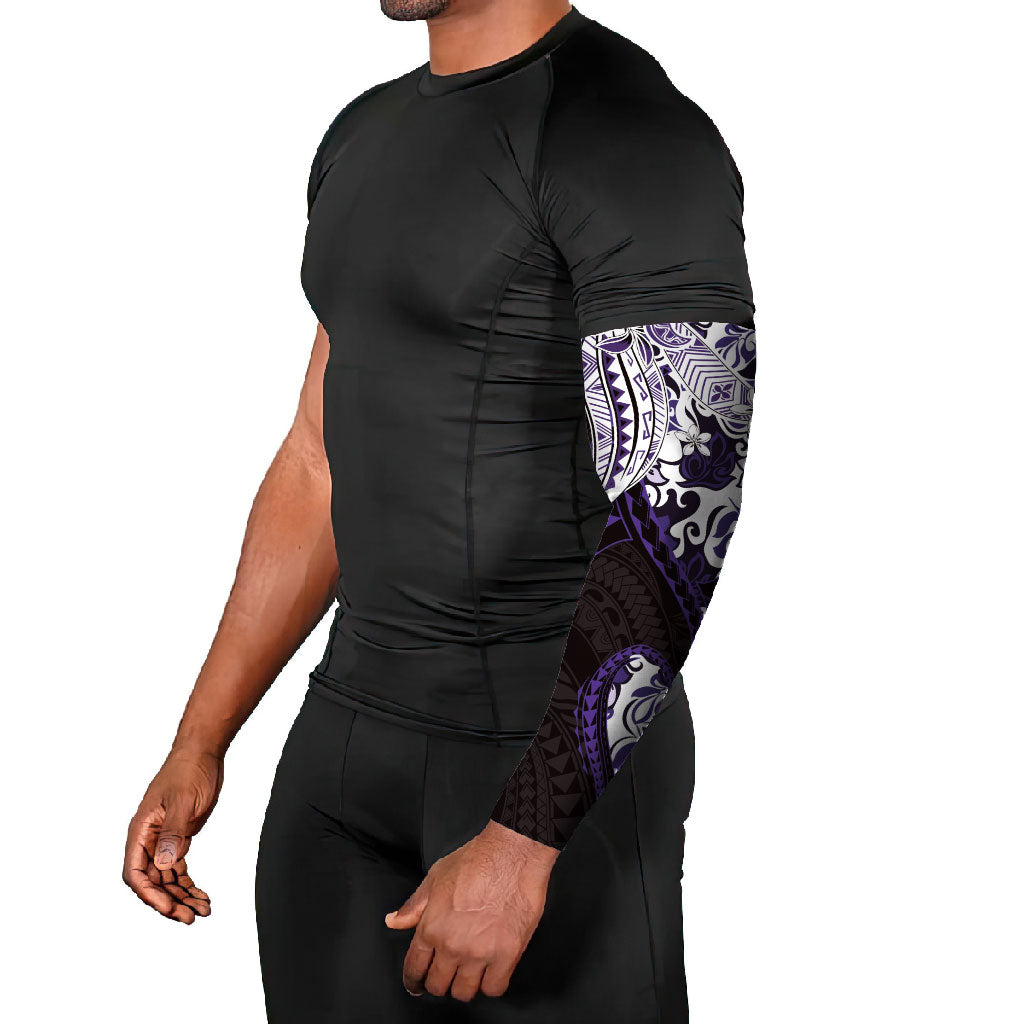 Monstera Plumeria Flowers Purple Arm Sleeves Polynesian Pattern