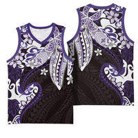 Monstera Plumeria Flowers Purple Basketball Jersey Polynesian Pattern