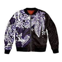 Monstera Plumeria Flowers Purple Bomber Jacket Polynesian Pattern