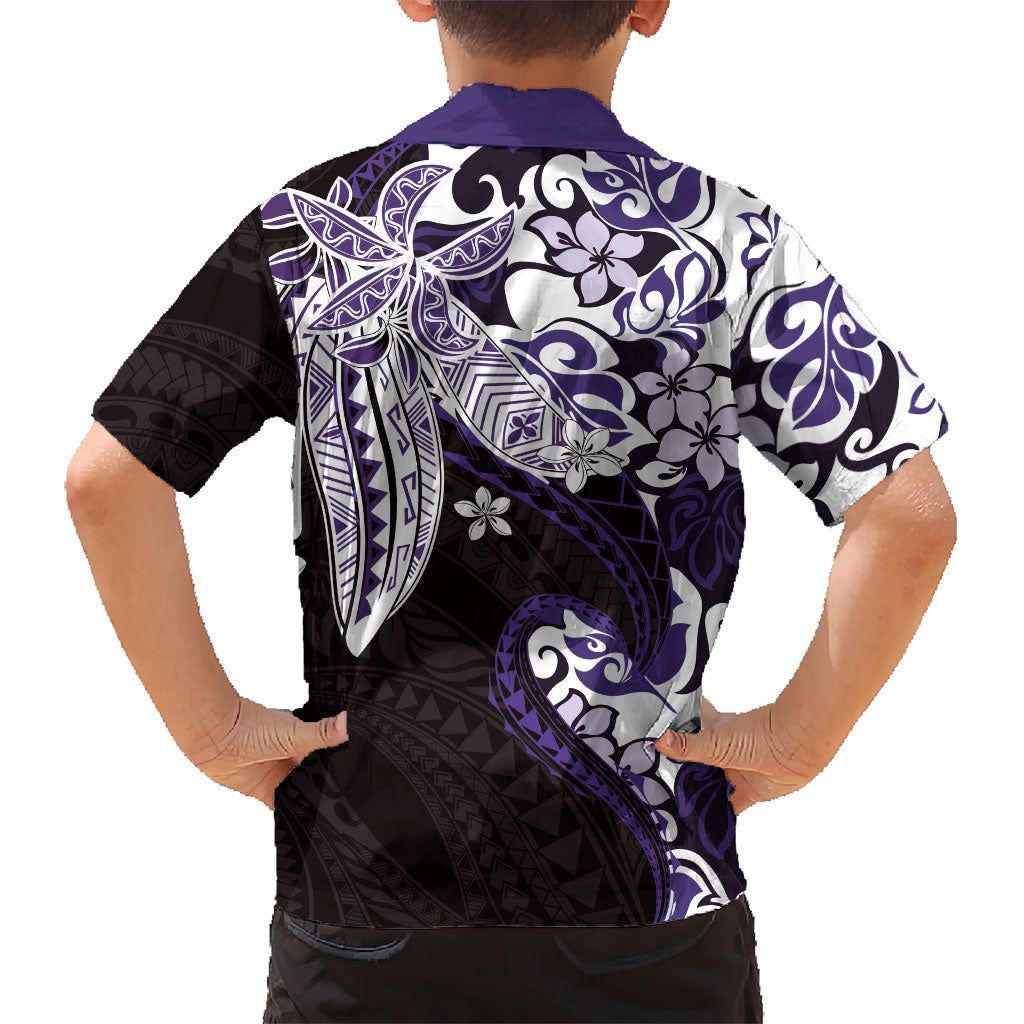 Monstera Plumeria Flowers Purple Family Matching Long Sleeve Bodycon Dress and Hawaiian Shirt Polynesian Pattern