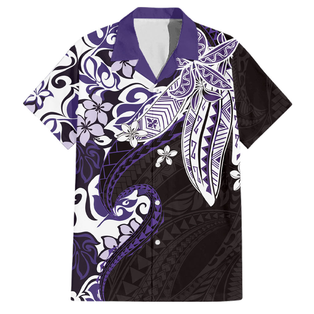 Monstera Plumeria Flowers Purple Family Matching Long Sleeve Bodycon Dress and Hawaiian Shirt Polynesian Pattern