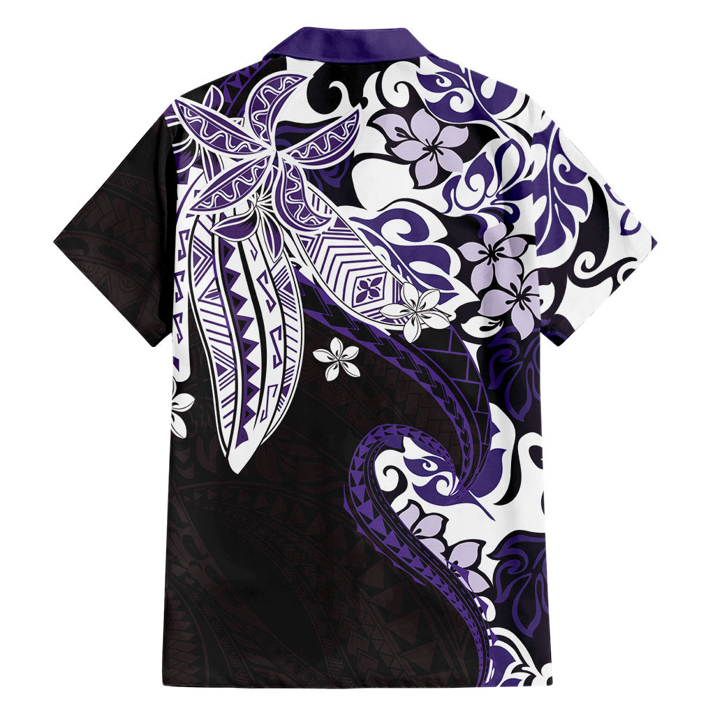 Monstera Plumeria Flowers Purple Family Matching Off The Shoulder Long Sleeve Dress and Hawaiian Shirt Polynesian Pattern