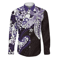 Monstera Plumeria Flowers Purple Family Matching Off The Shoulder Long Sleeve Dress and Hawaiian Shirt Polynesian Pattern