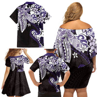 Monstera Plumeria Flowers Purple Family Matching Off Shoulder Short Dress and Hawaiian Shirt Polynesian Pattern