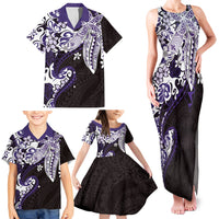 Monstera Plumeria Flowers Purple Family Matching Tank Maxi Dress and Hawaiian Shirt Polynesian Pattern