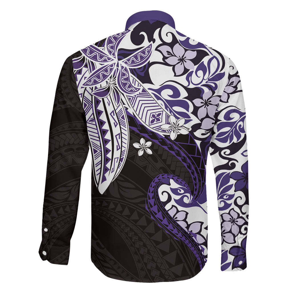 Monstera Plumeria Flowers Purple Family Matching Tank Maxi Dress and Hawaiian Shirt Polynesian Pattern