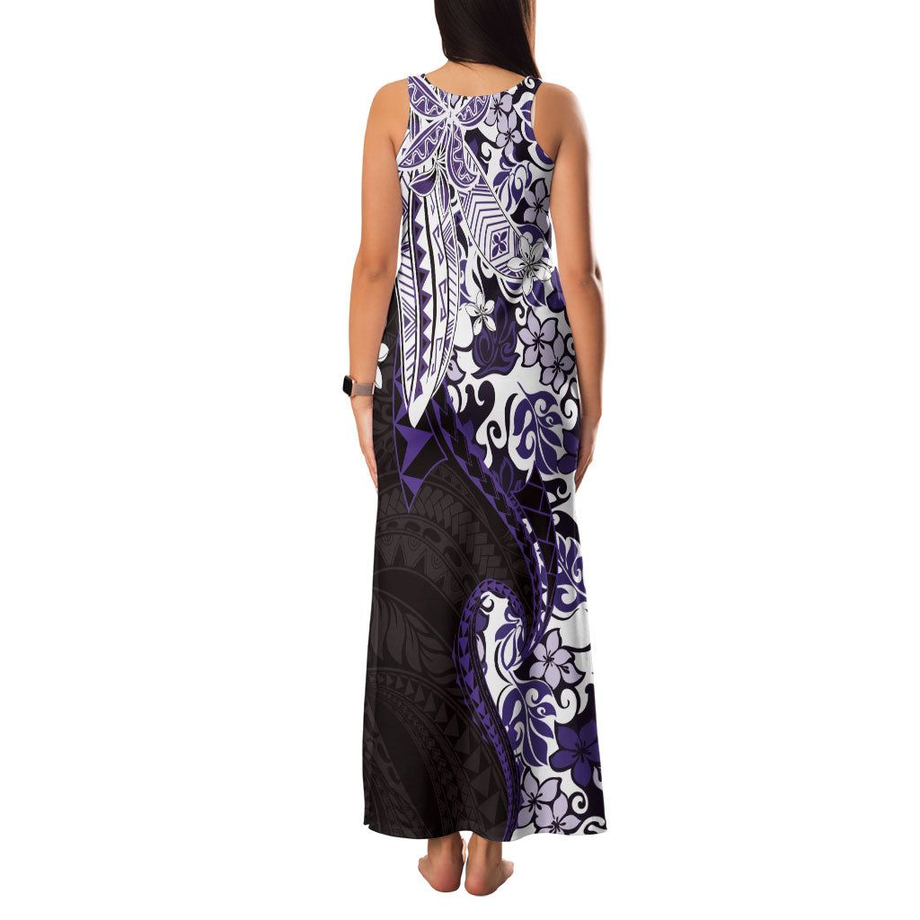 Monstera Plumeria Flowers Purple Family Matching Tank Maxi Dress and Hawaiian Shirt Polynesian Pattern