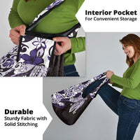 Monstera Plumeria Flowers Purple Grocery Bag Polynesian Pattern