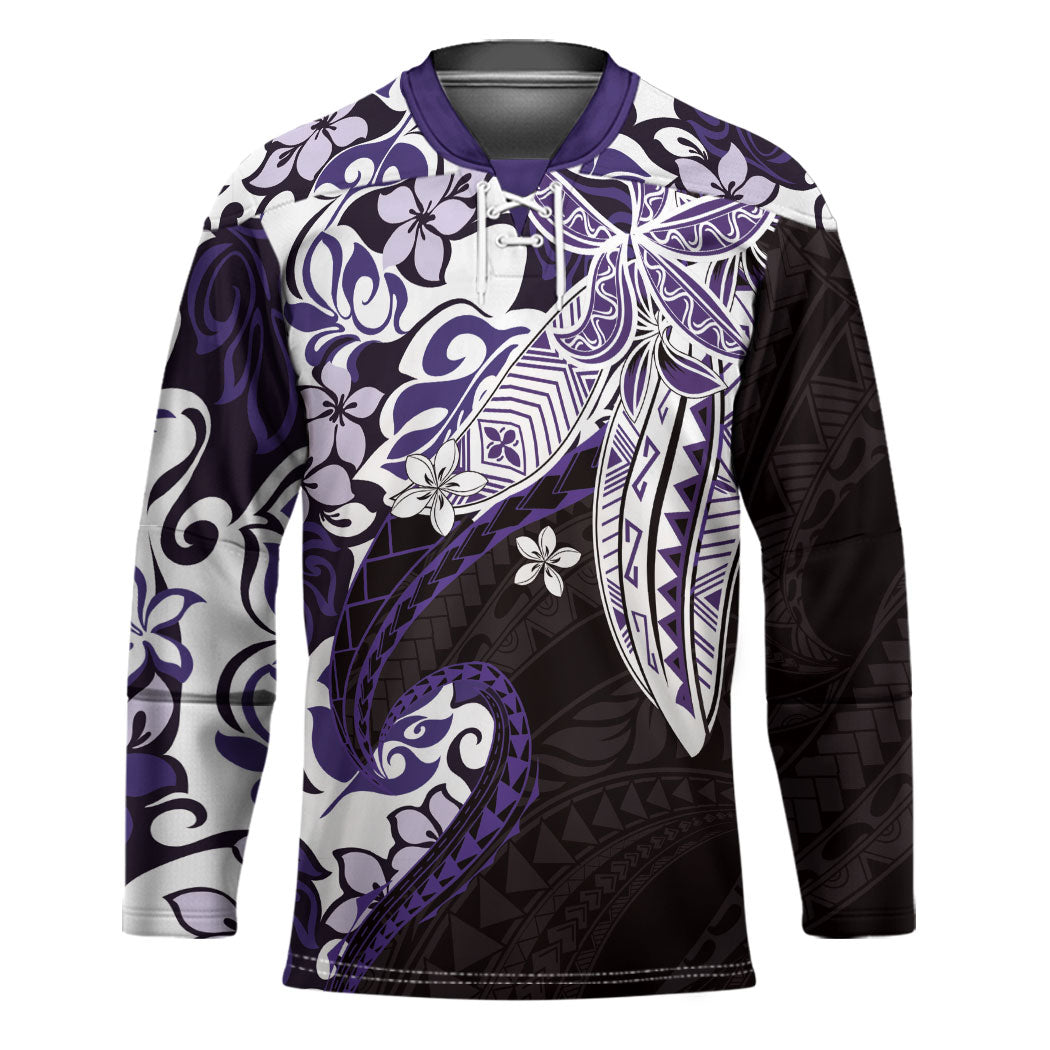 Monstera Plumeria Flowers Purple Hockey Jersey Polynesian Pattern