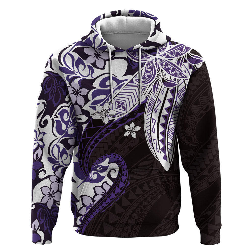 Monstera Plumeria Flowers Purple Hoodie Polynesian Pattern LT01 Pullover Hoodie Purple - Polynesian Pride