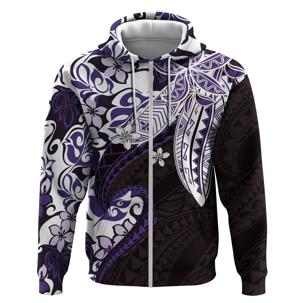 Monstera Plumeria Flowers Purple Hoodie Polynesian Pattern LT01 Zip Hoodie Purple - Polynesian Pride