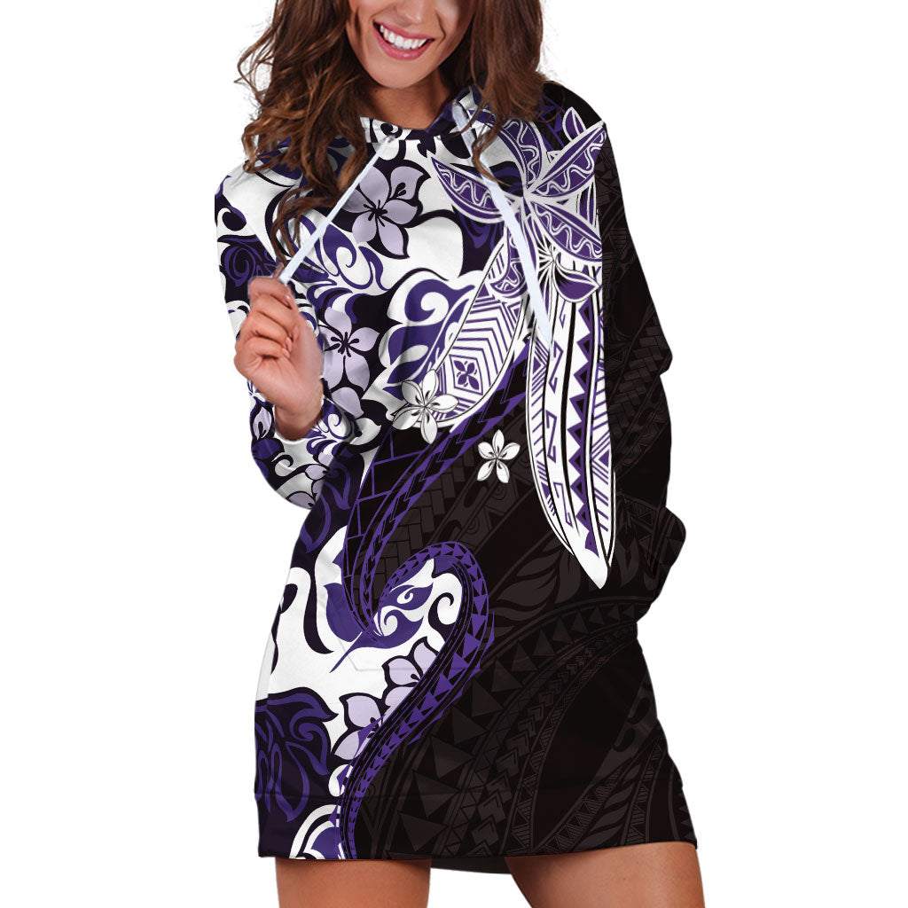 Monstera Plumeria Flowers Purple Hoodie Dress Polynesian Pattern LT01 Purple - Polynesian Pride