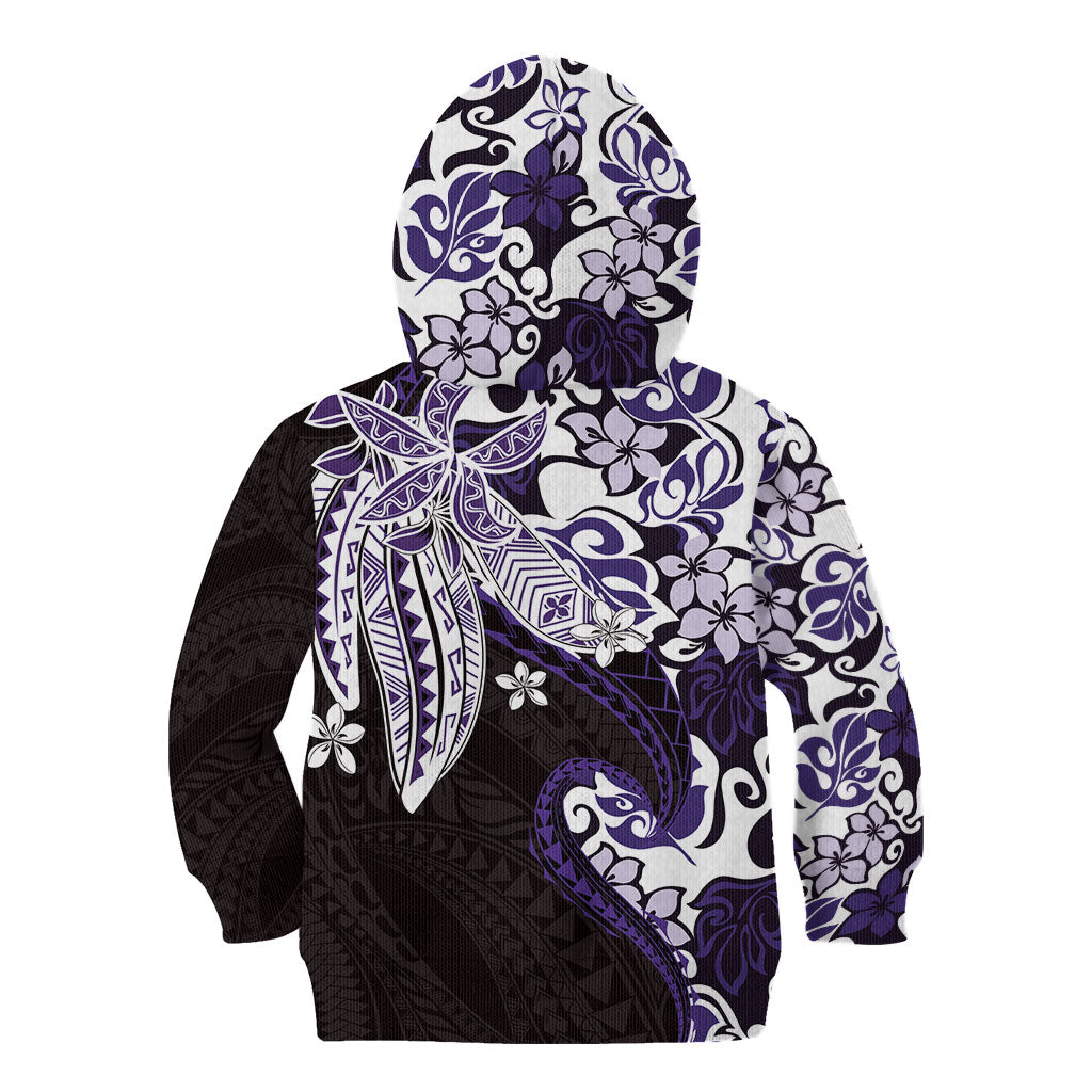 Monstera Plumeria Flowers Purple Kid Hoodie Polynesian Pattern LT01 - Polynesian Pride