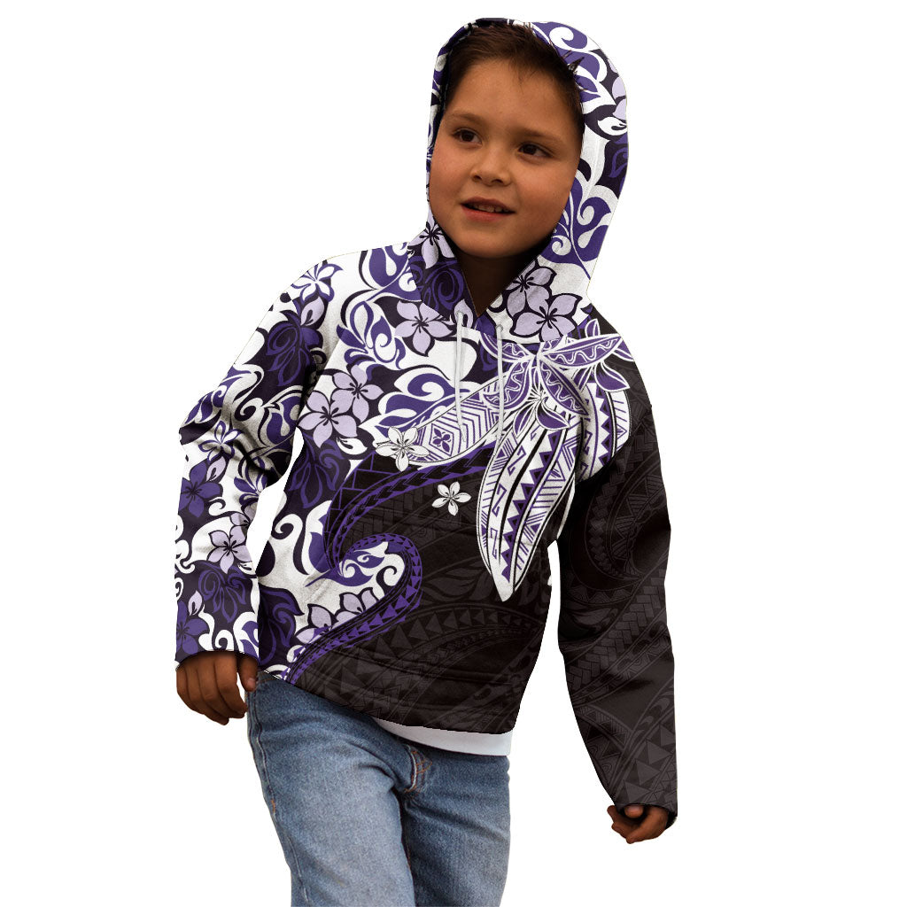 Monstera Plumeria Flowers Purple Kid Hoodie Polynesian Pattern LT01 - Polynesian Pride