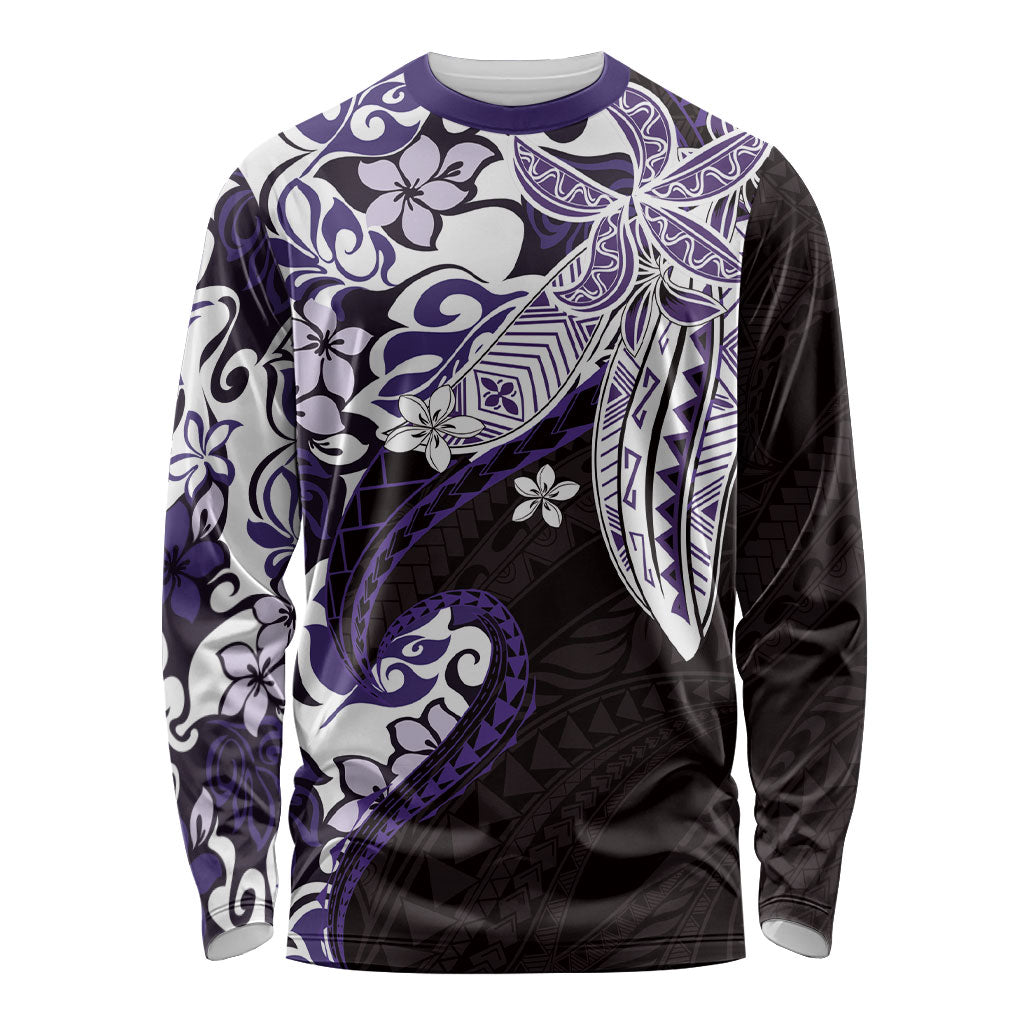 Monstera Plumeria Flowers Purple Long Sleeve Shirt Polynesian Pattern LT01 Unisex Purple - Polynesian Pride
