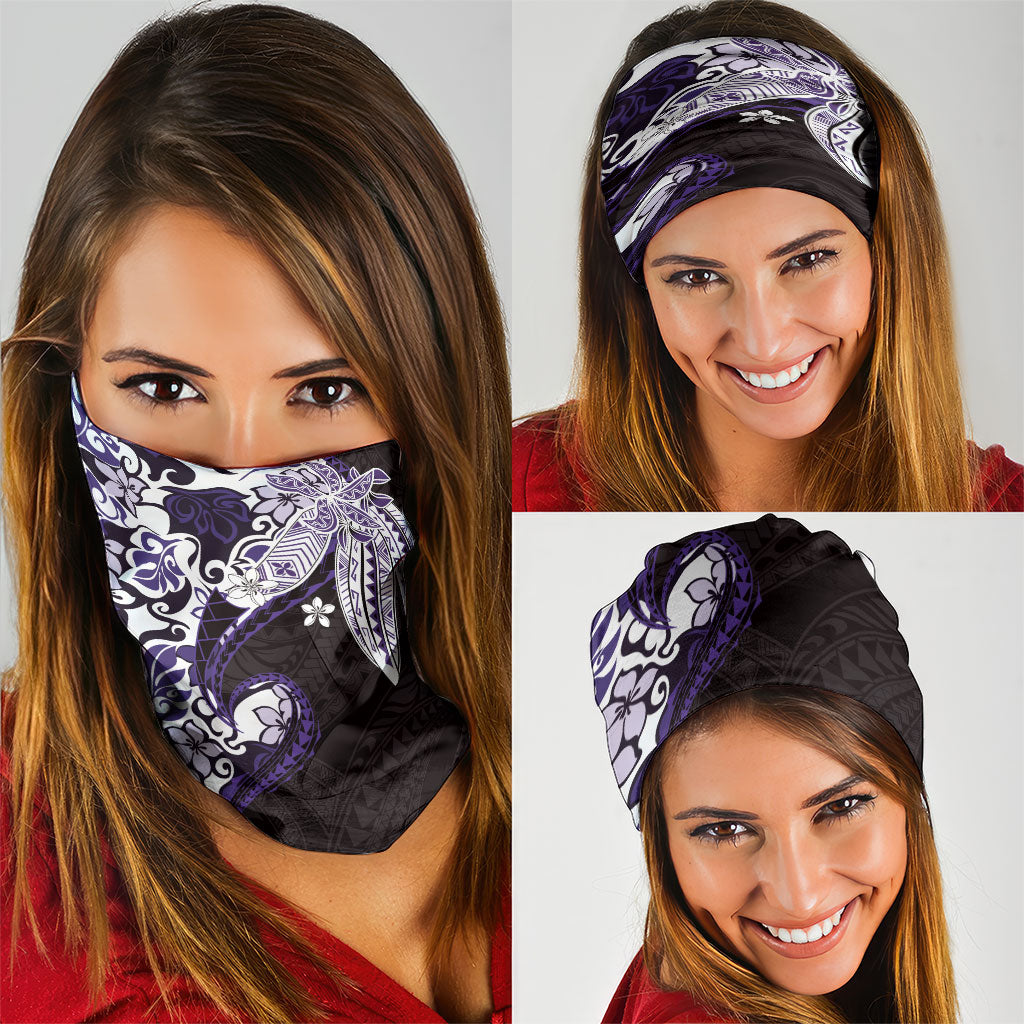 Monstera Plumeria Flowers Purple Neck Gaiter Polynesian Pattern