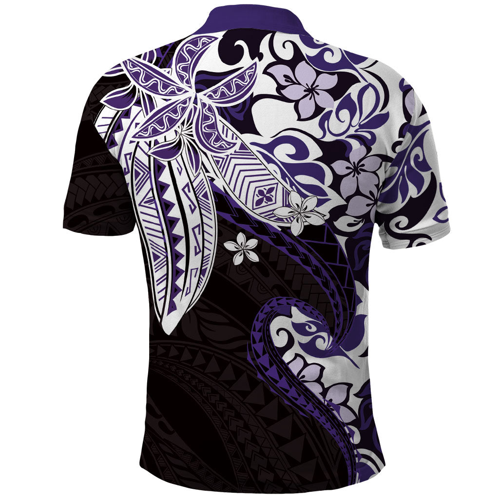 Monstera Plumeria Flowers Purple Polo Shirt Polynesian Pattern