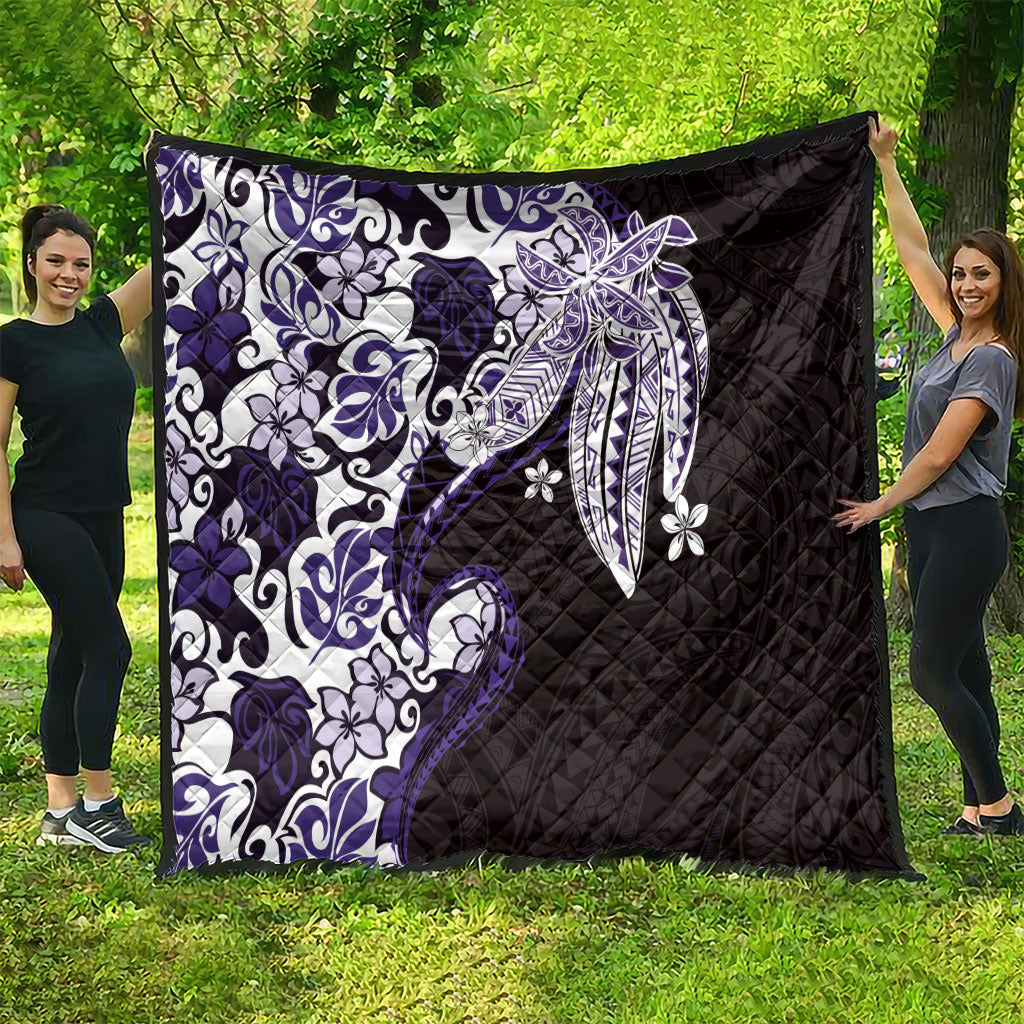 Monstera Plumeria Flowers Purple Quilt Polynesian Pattern