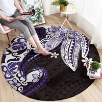 Monstera Plumeria Flowers Purple Round Carpet Polynesian Pattern