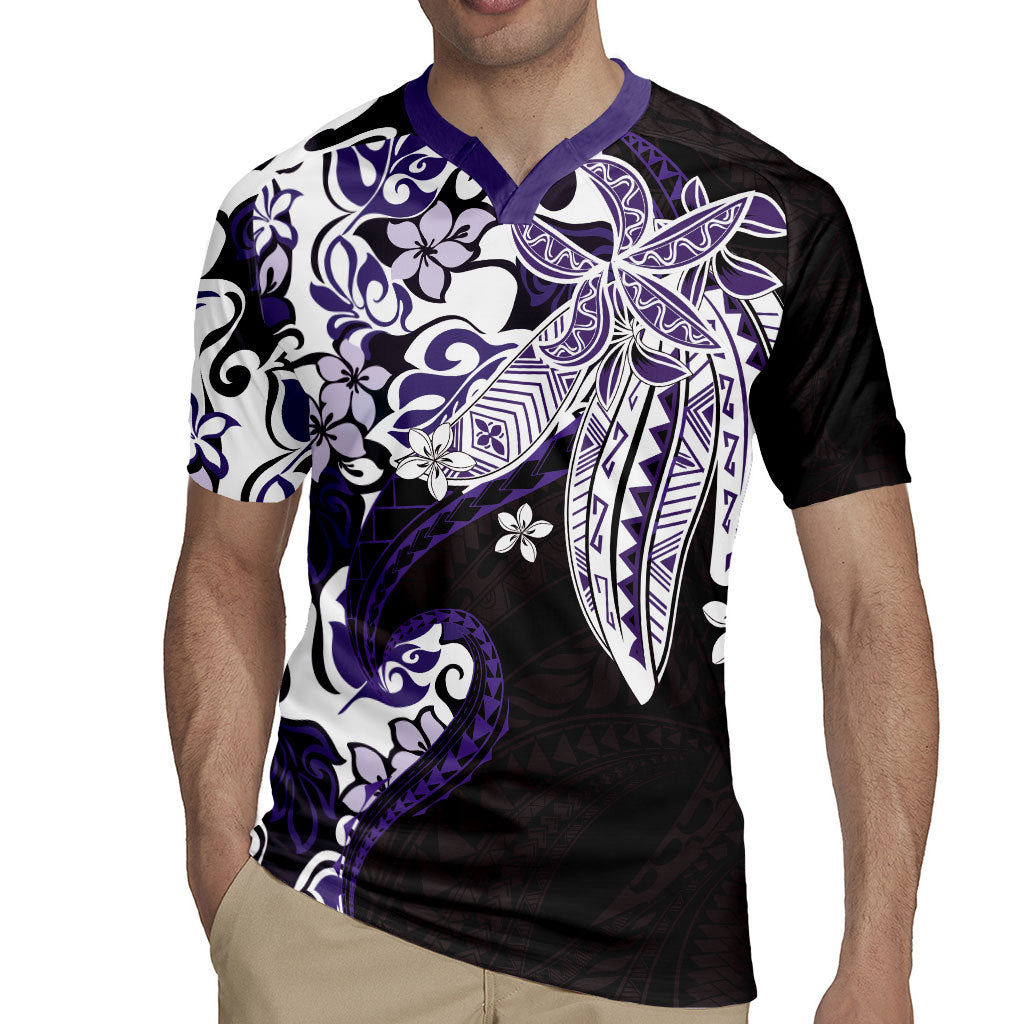 Monstera Plumeria Flowers Purple Rugby Jersey Polynesian Pattern