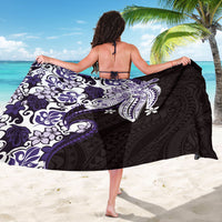 Monstera Plumeria Flowers Purple Sarong Polynesian Pattern