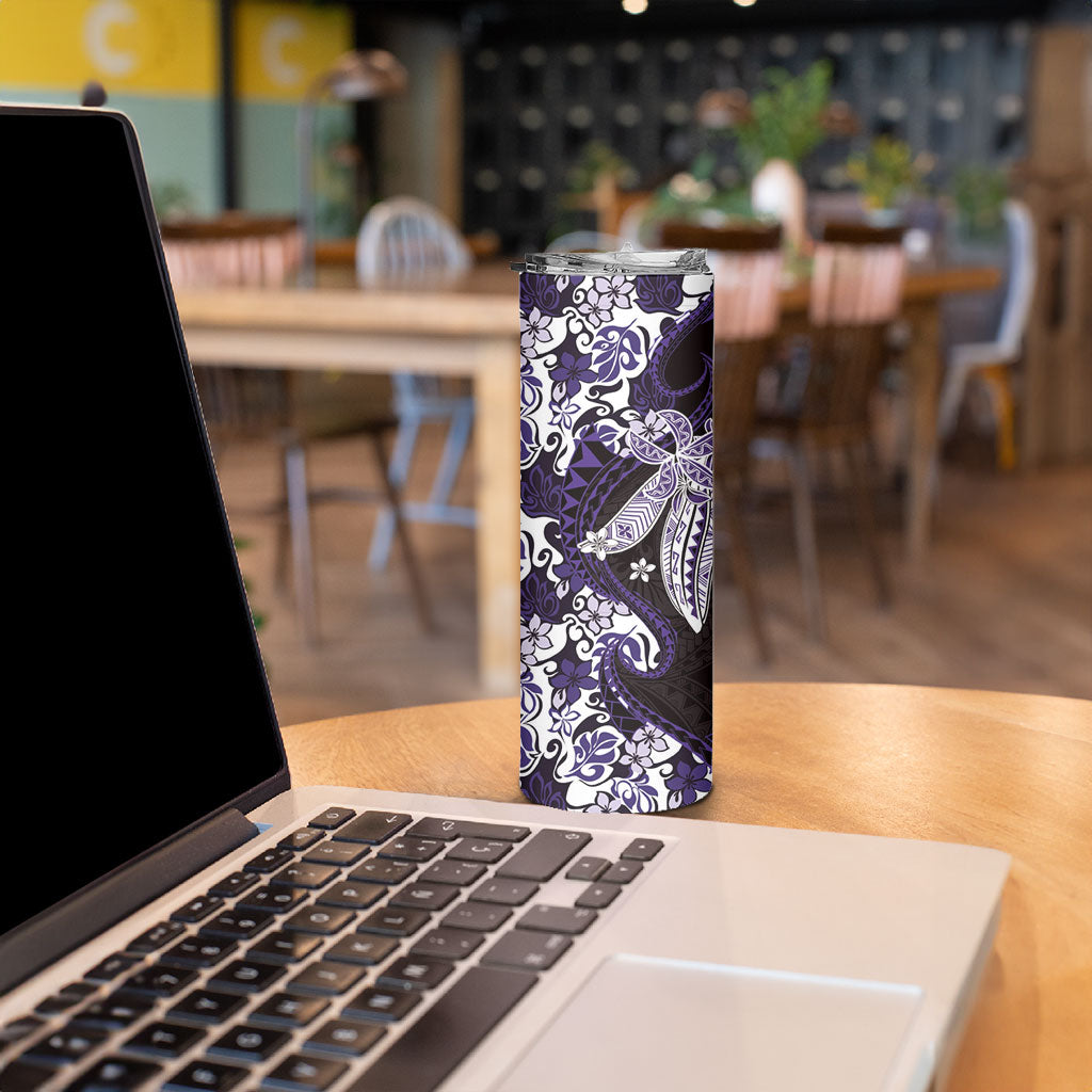 Monstera Plumeria Flowers Purple Skinny Tumbler Polynesian Pattern LT01 - Polynesian Pride