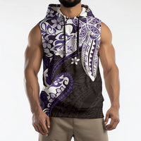 Monstera Plumeria Flowers Purple Sleeveless Hoodie Polynesian Pattern LT01 - Polynesian Pride