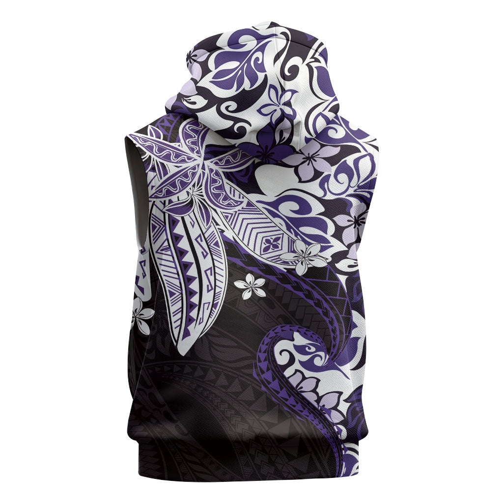 Monstera Plumeria Flowers Purple Sleeveless Zip Hoodie Polynesian Pattern LT01 - Polynesian Pride