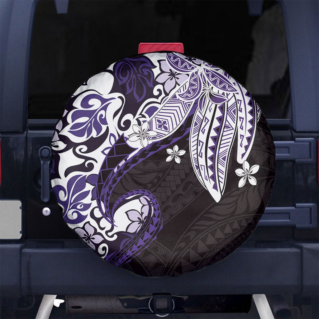 Monstera Plumeria Flowers Purple Spare Tire Cover Polynesian Pattern