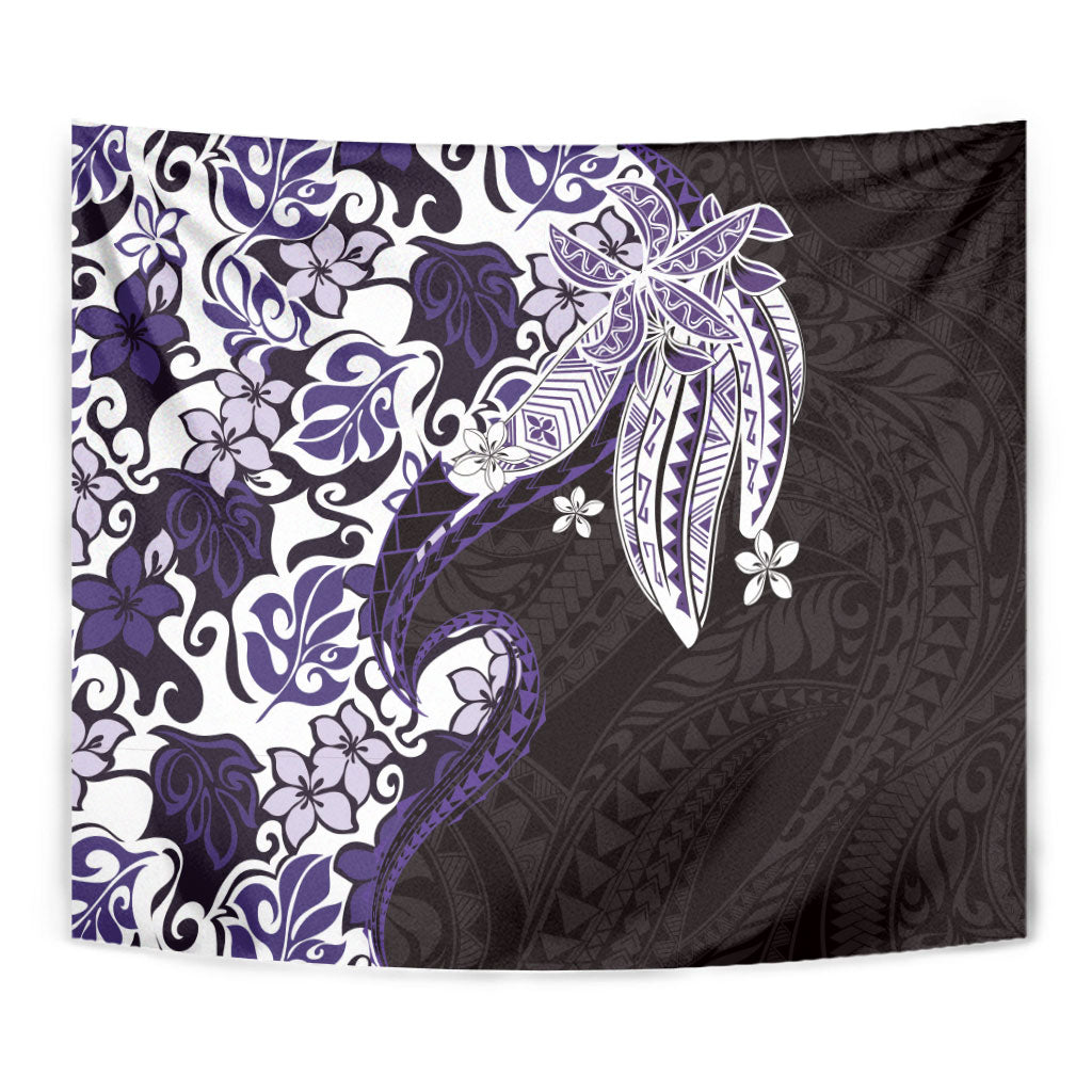 Monstera Plumeria Flowers Purple Tapestry Polynesian Pattern