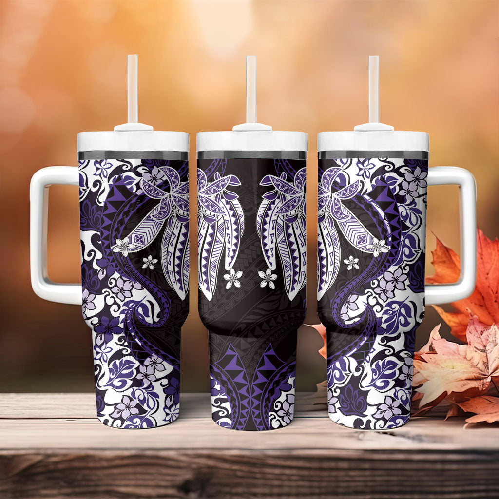 Monstera Plumeria Flowers Purple Tumbler With Handle Polynesian Pattern LT01 - Polynesian Pride