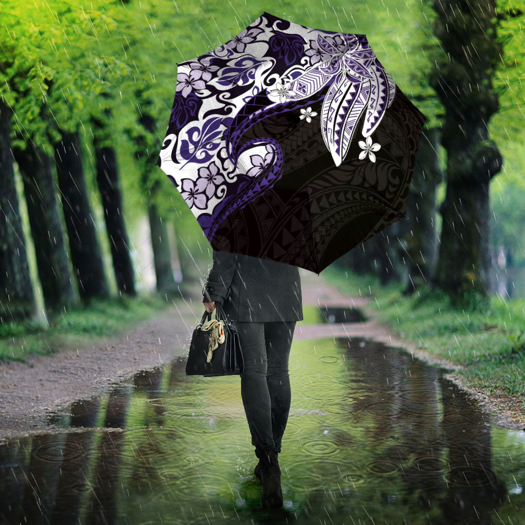 Monstera Plumeria Flowers Purple Umbrella Polynesian Pattern