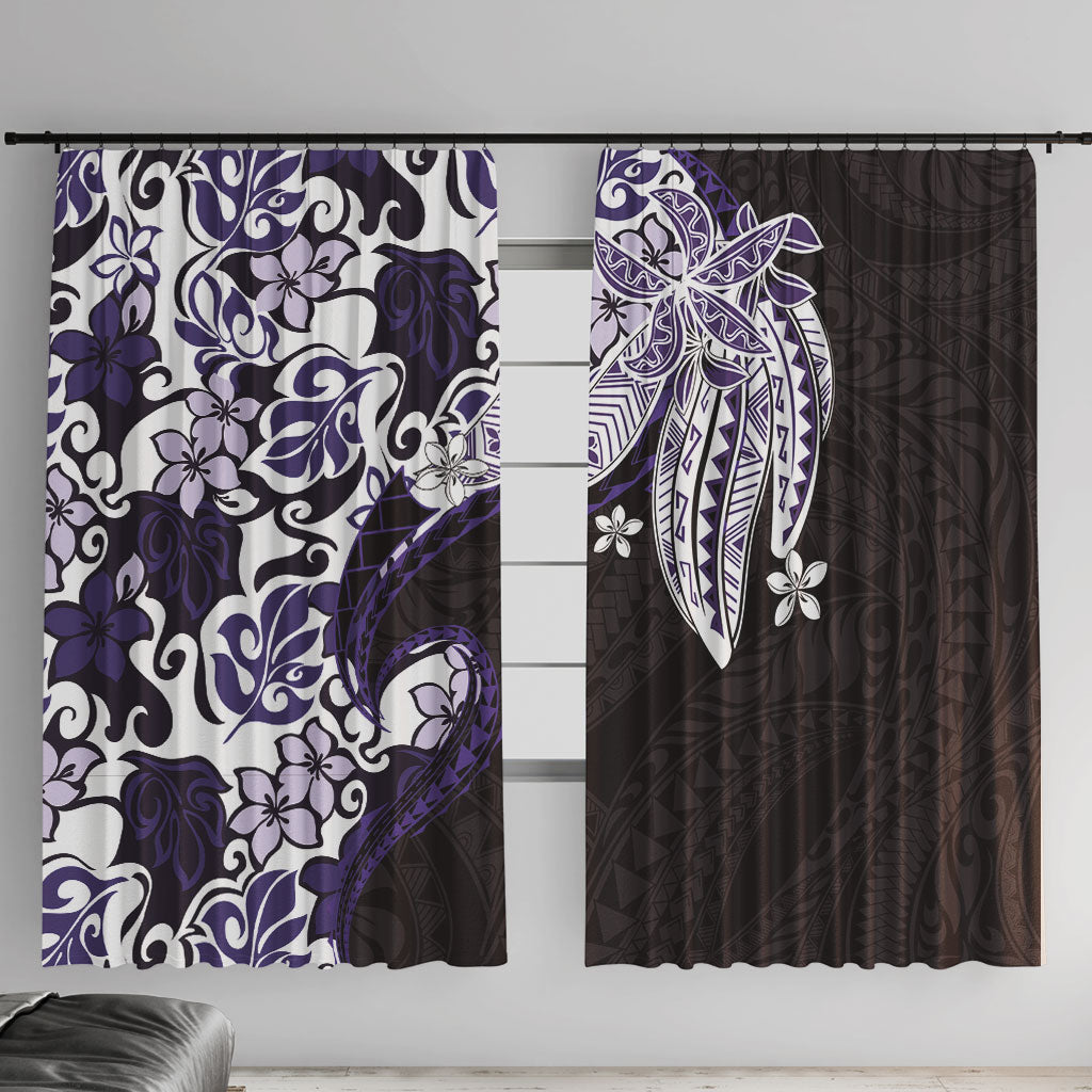 Monstera Plumeria Flowers Purple Window Curtain Polynesian Pattern LT01 With Hooks Purple - Polynesian Pride