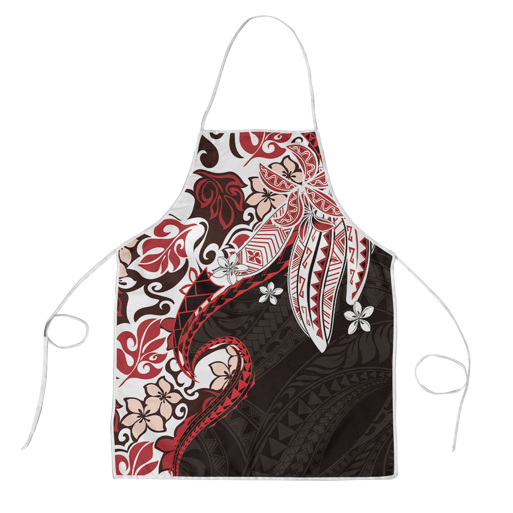 Monstera Plumeria Flowers Red Apron Polynesian Pattern LT01 Red - Polynesian Pride