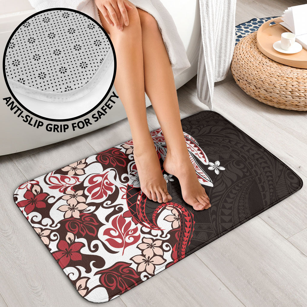 Monstera Plumeria Flowers Red Bathroom Set Polynesian Pattern